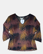 Brown and Black Mesh Long Sleeve Top