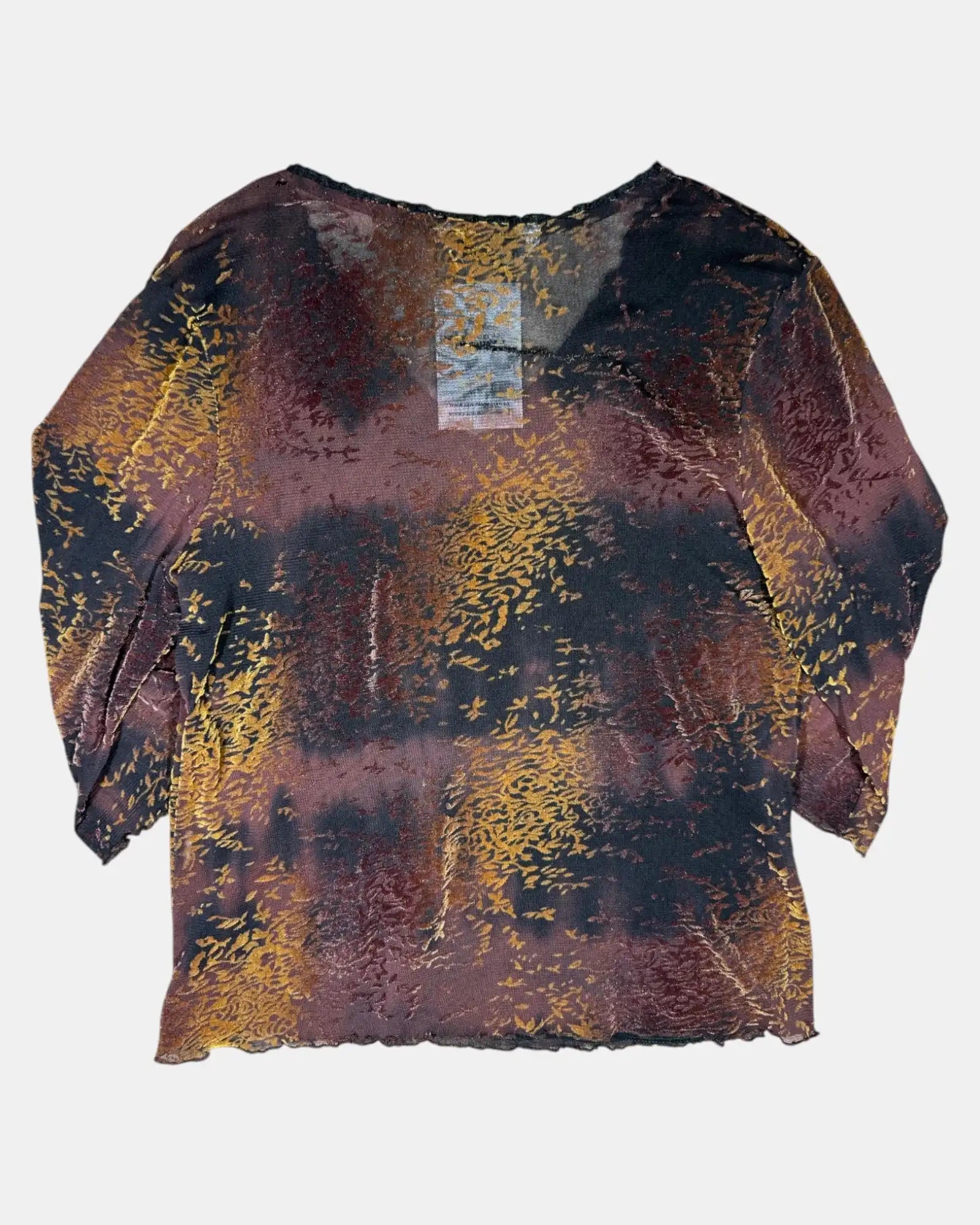 Brown and Black Mesh Long Sleeve Top