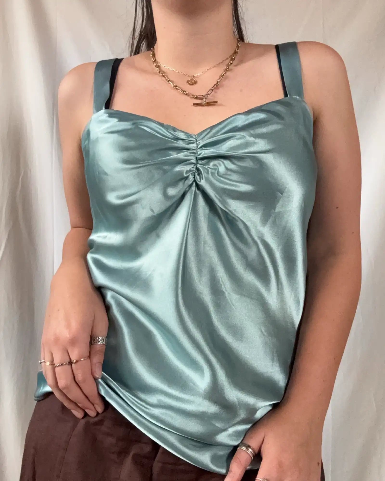 Blue Ruched Tank Top