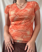Orange Mesh Graphic Top