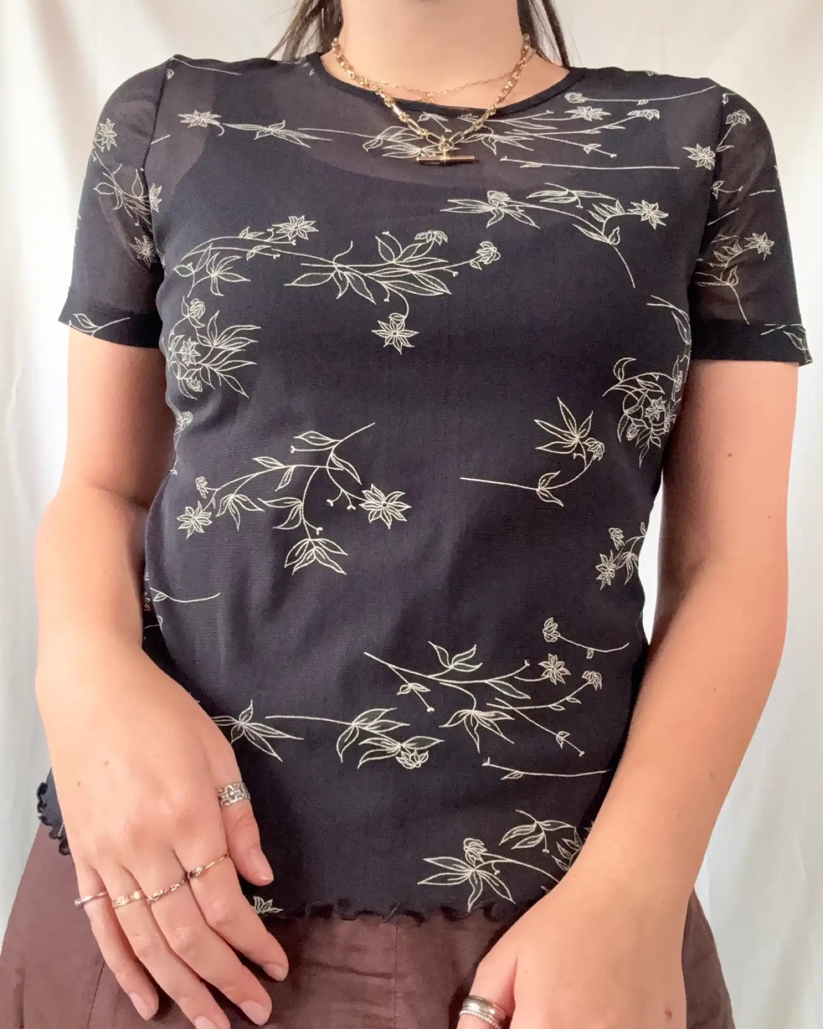 Black Floral Mesh Top