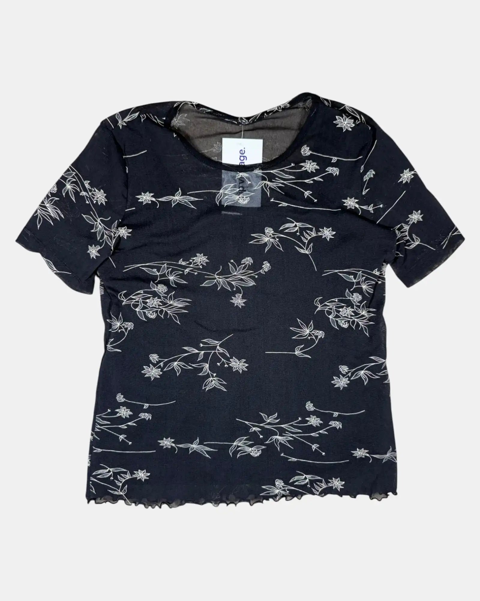 Black Floral Mesh Top