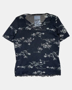 Black Floral Mesh Top