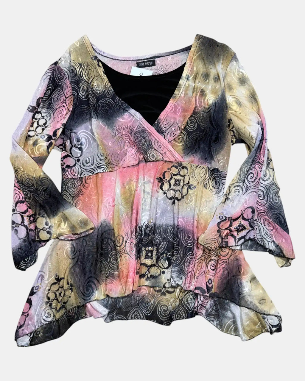 Pink and Yellow Mesh Flowy Top