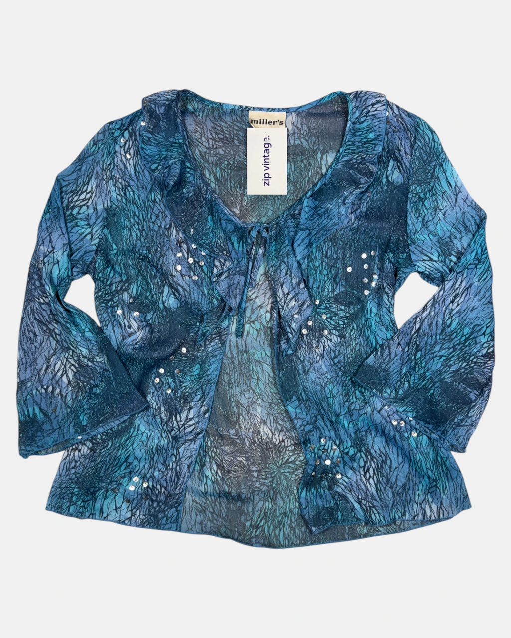 Flowy Blue Mesh Tie-Up Top | Size 10