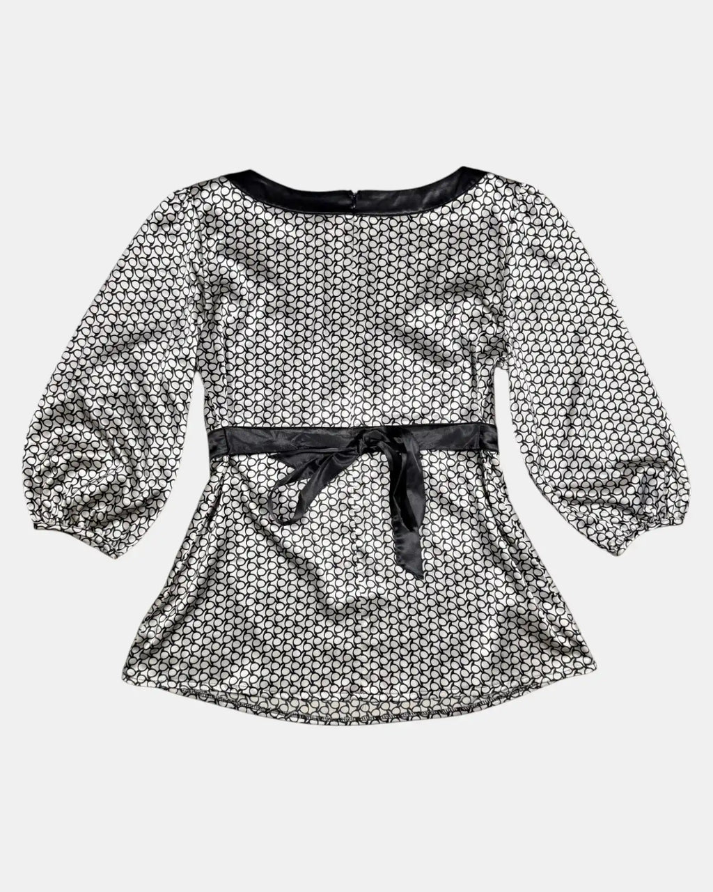 90s Tie Up Black and Cream Blouse