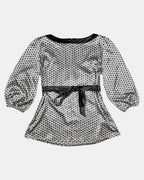90s Tie Up Black and Cream Blouse