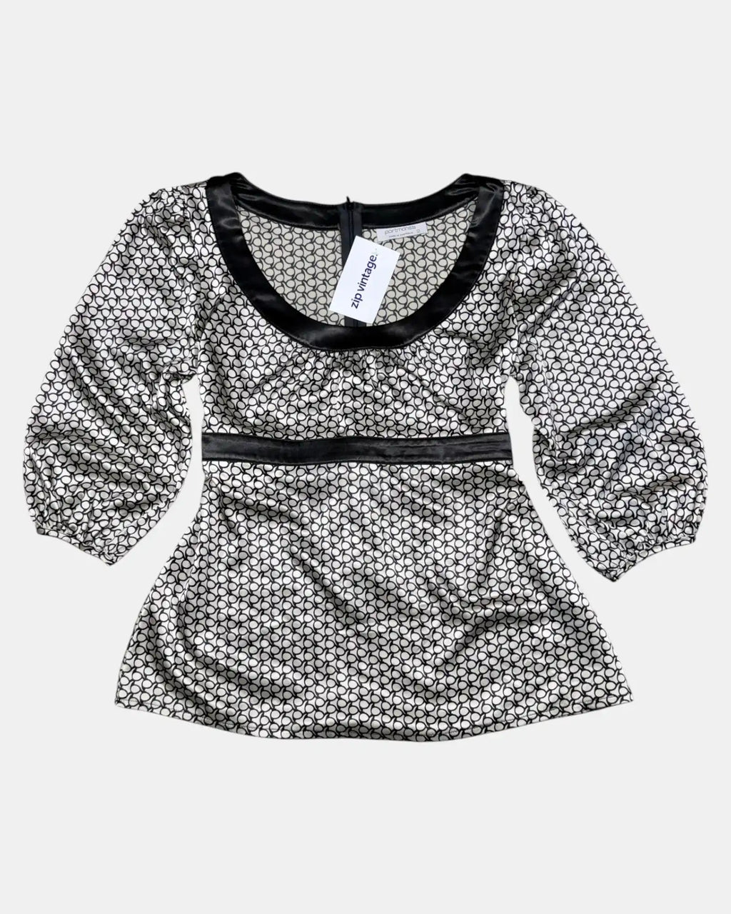 90s Tie Up Black and Cream Blouse