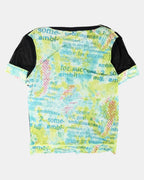 Green and Black Graphic Mesh Top