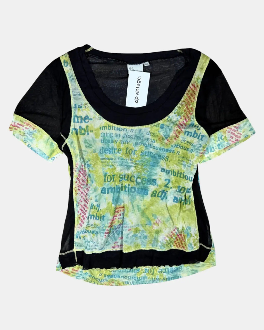 Green and Black Graphic Mesh Top