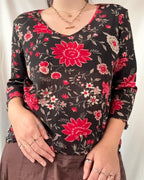 Red and Black Floral Mesh Long Sleeve
