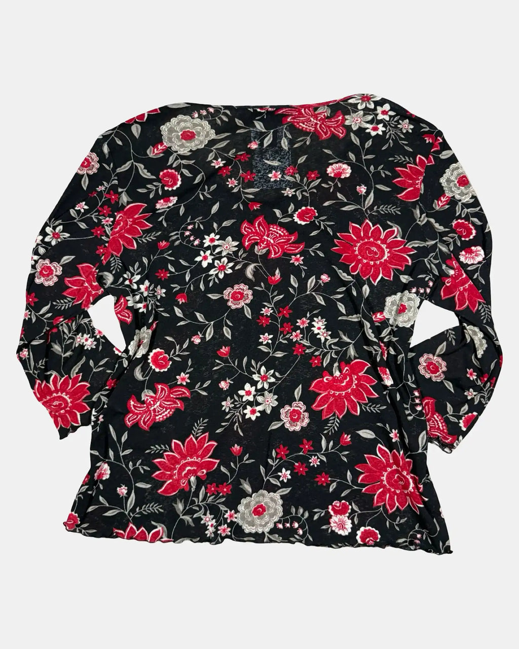 Red and Black Floral Mesh Long Sleeve