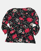 Red and Black Floral Mesh Long Sleeve