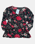Red and Black Floral Mesh Long Sleeve