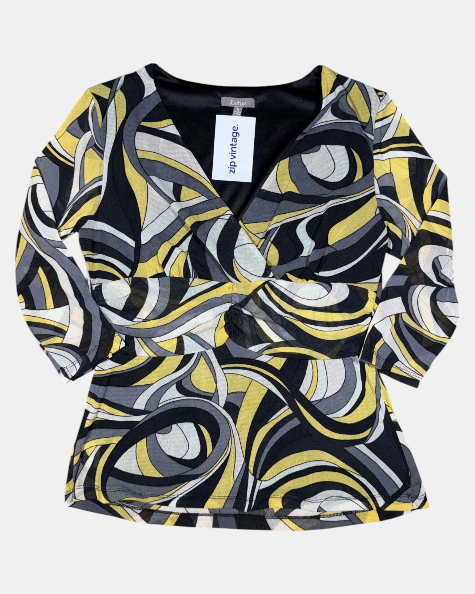 90s Black Yellow and Grey Mesh Long Sleeve | Size M - Zip Vintage