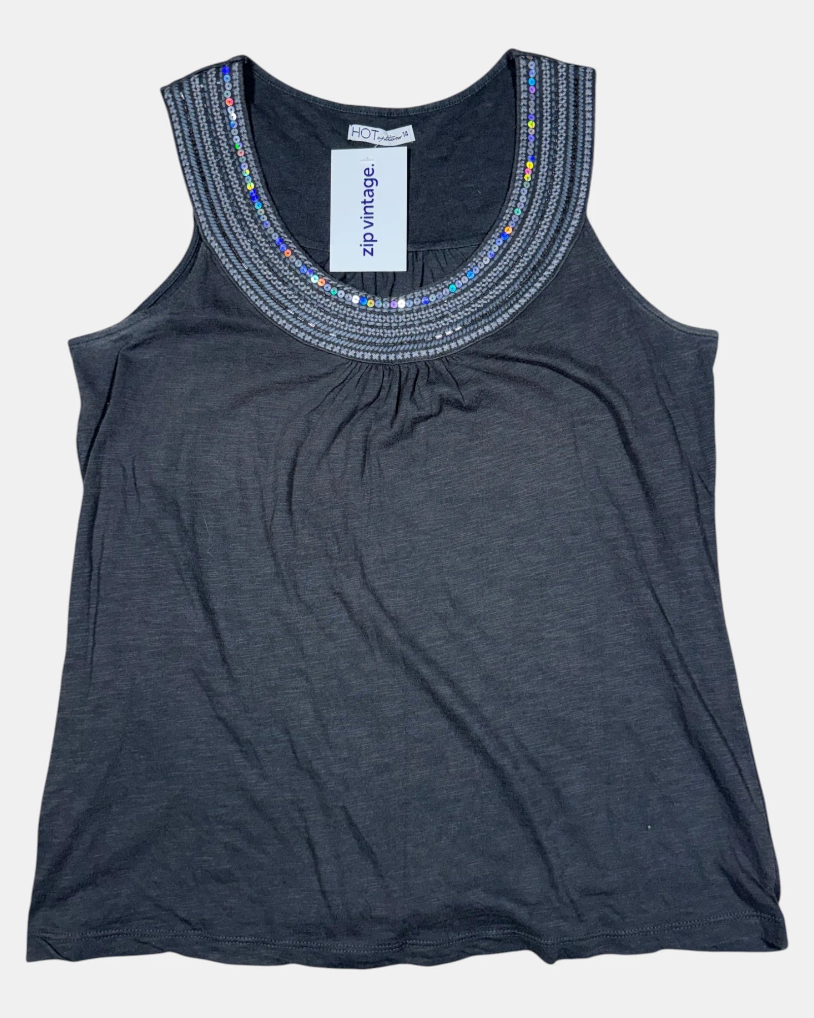 Y2K Tank Top Black with Sequins | Size 14