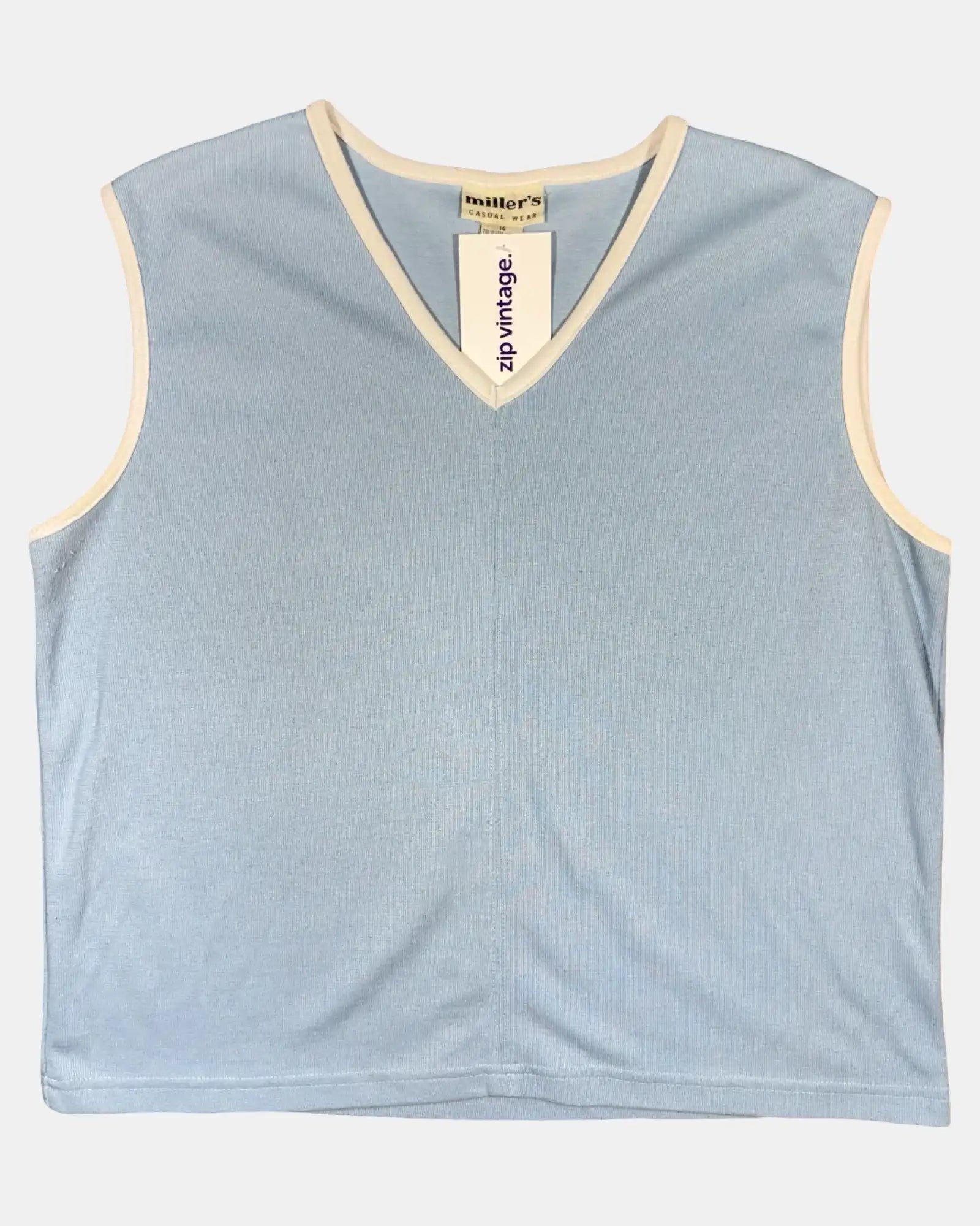 Light Blue Tank Top with White Trim
