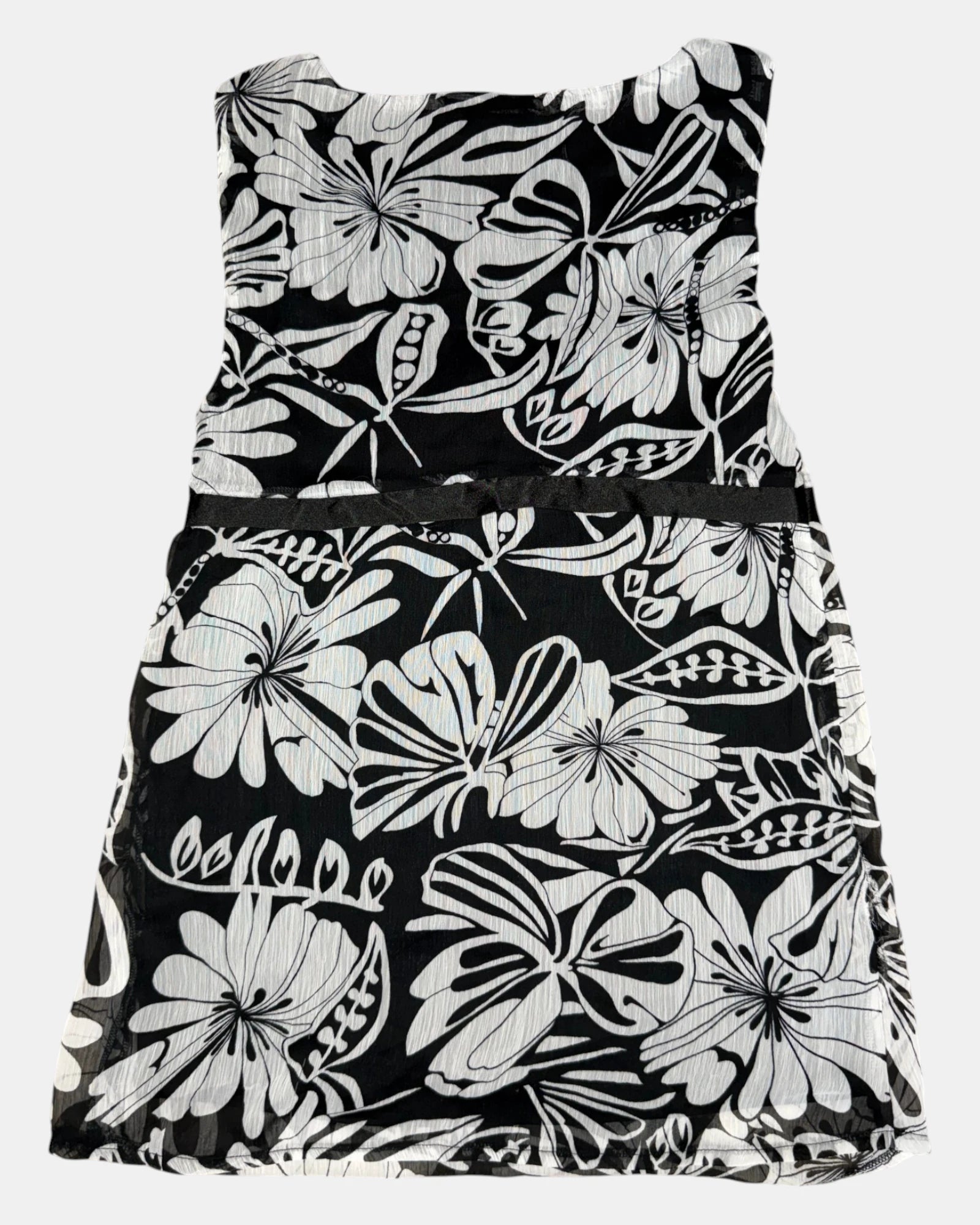 2000s Black & White Flowy Top | Size 10 - Zip Vintage