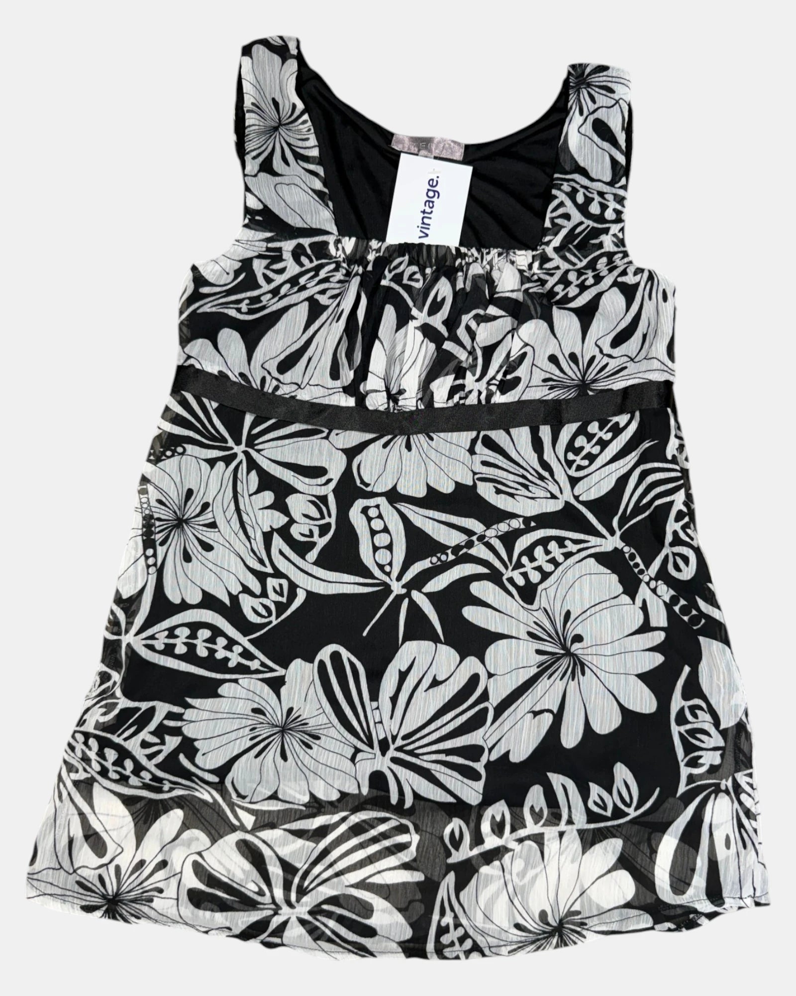 2000s Black & White Flowy Top | Size 10 - Zip Vintage