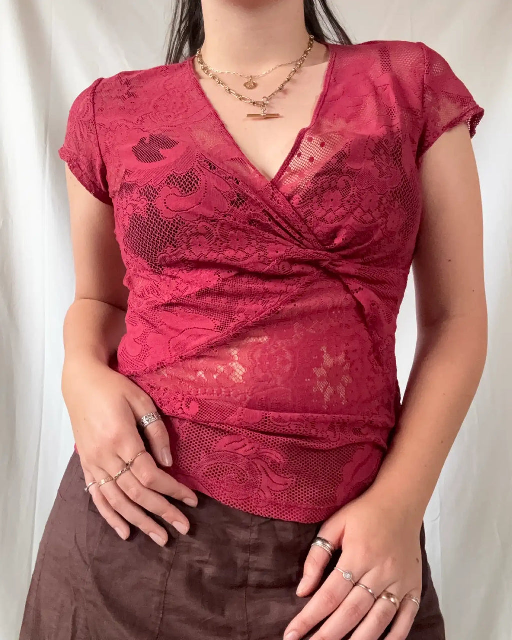 Red Mesh Wrap Top