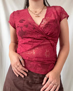 Red Mesh Wrap Top