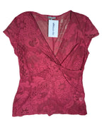 Red Mesh Wrap Top