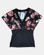 Red Floral Patterned Half Wrap Top