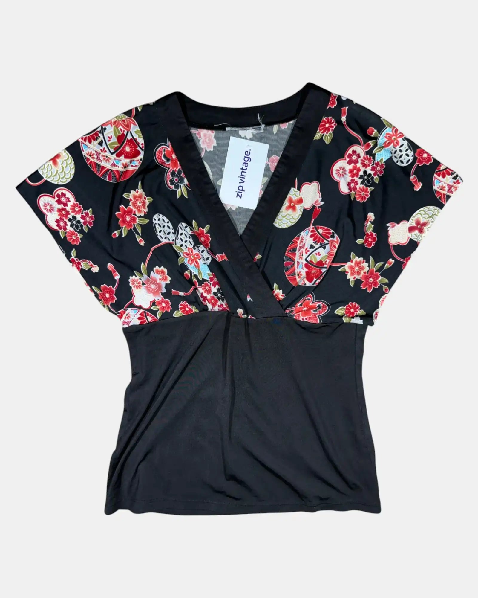 Red Floral Patterned Half Wrap Top