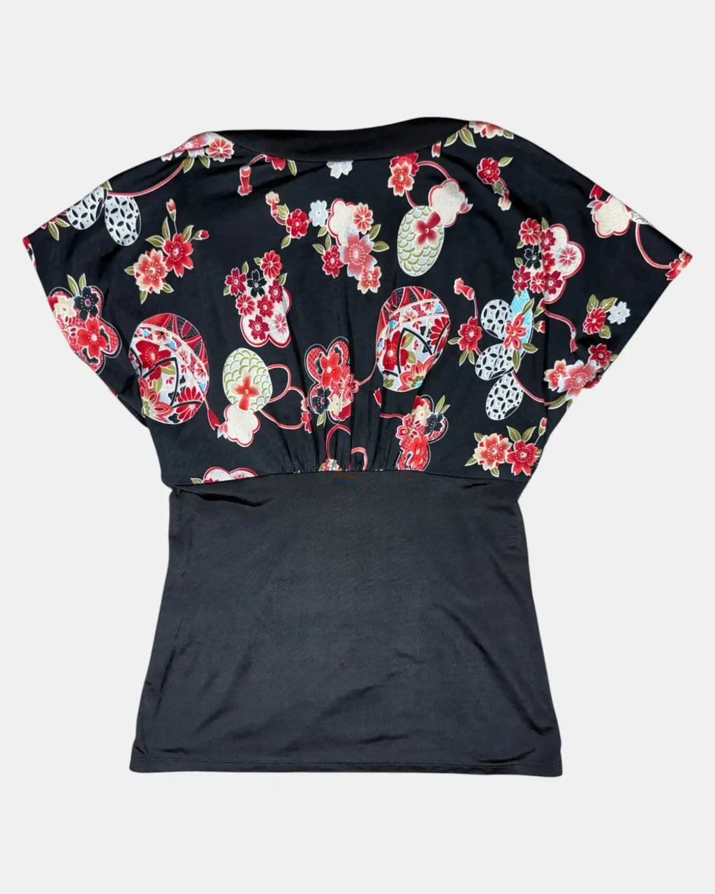 Red Floral Patterned Half Wrap Top