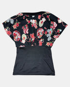 Red Floral Patterned Half Wrap Top