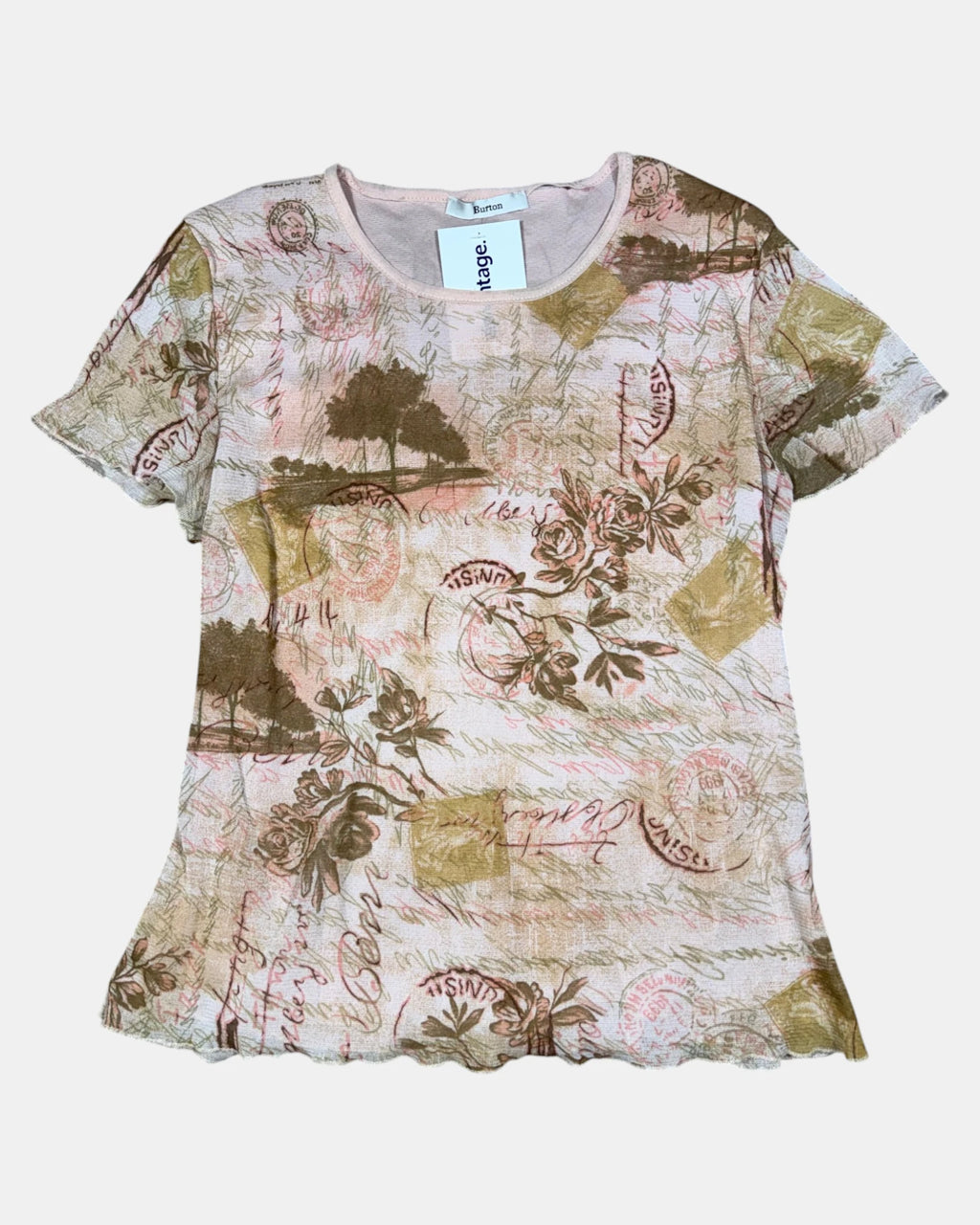 Pink Mesh Graphic Top | Estimated Size M - Zip Vintage