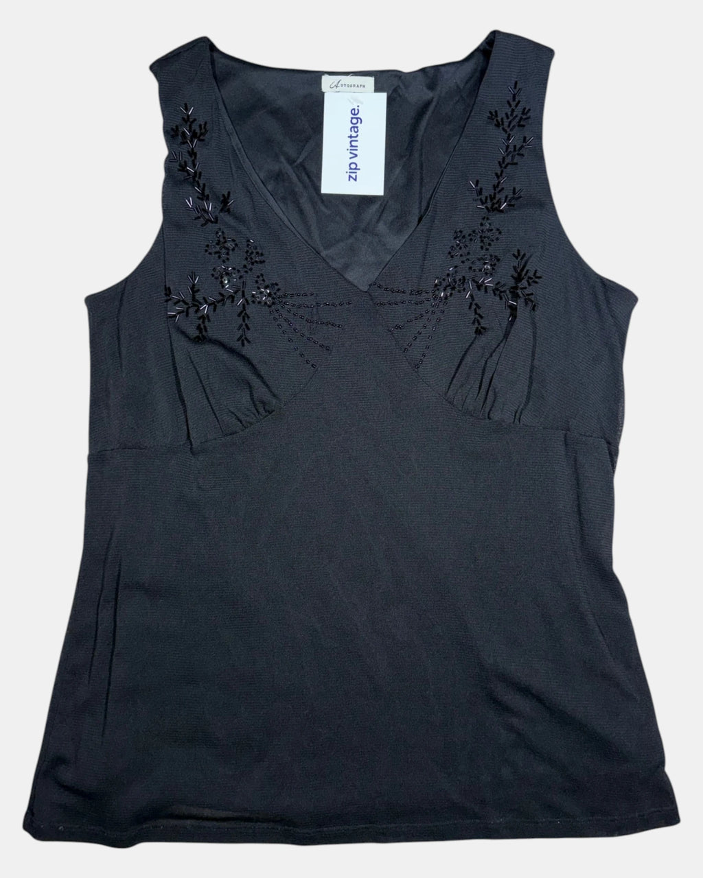 Black Beaded 2000s Mesh Top | Size 16