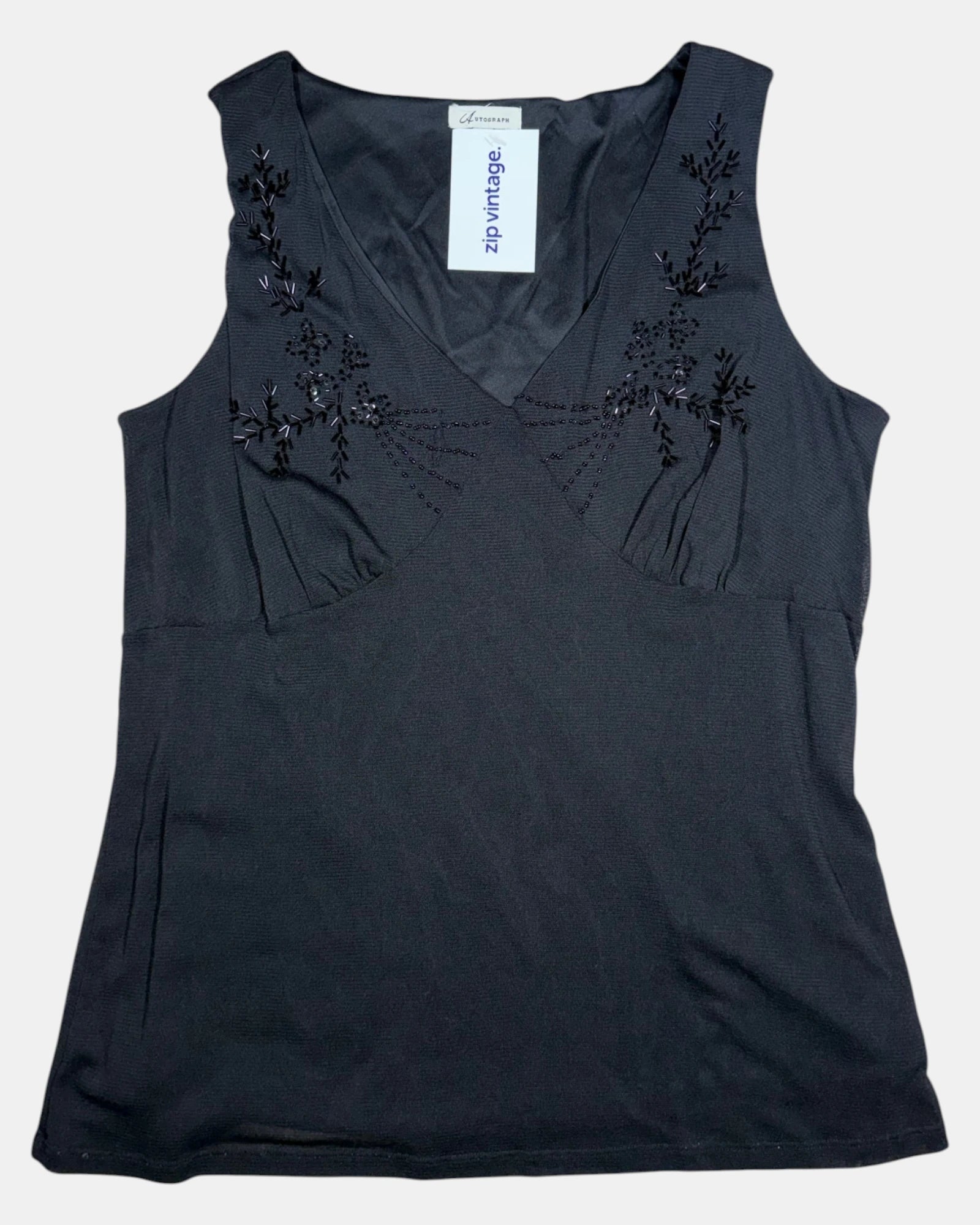 Black Beaded 2000s Mesh Top | Size 16