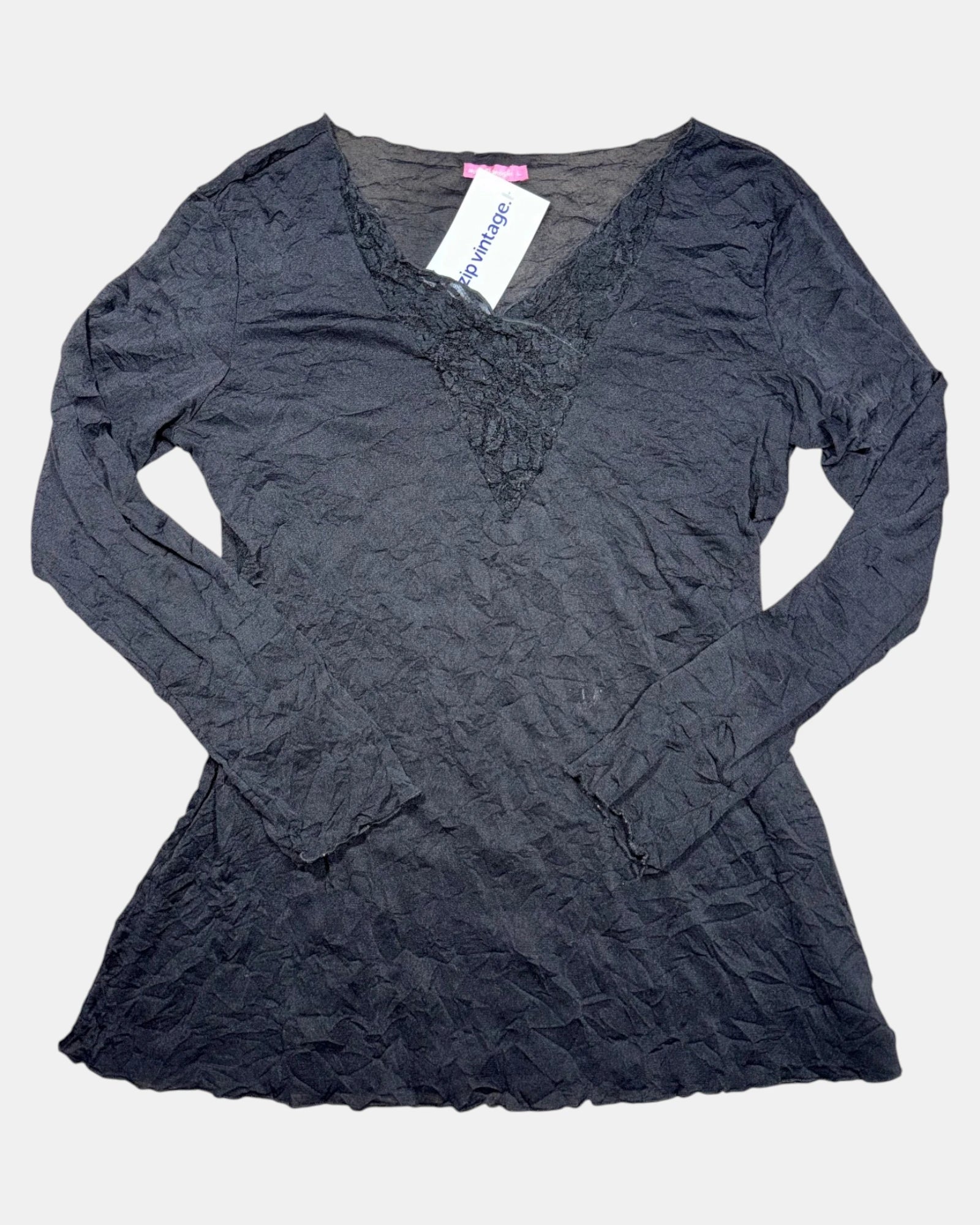 Black Mesh Long Sleeve Top | Size L