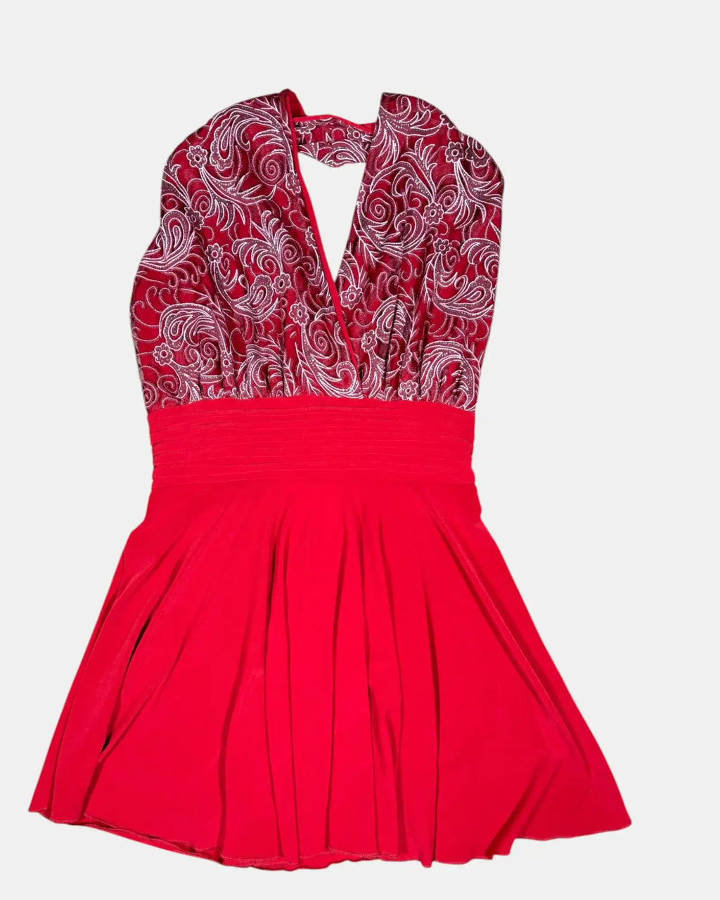 Red Halter Neck Top with Floral Pattern