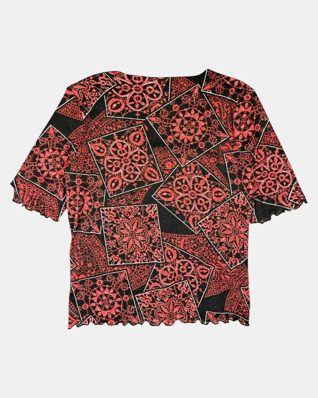 Red & Black Patterned Mesh Long Sleeve