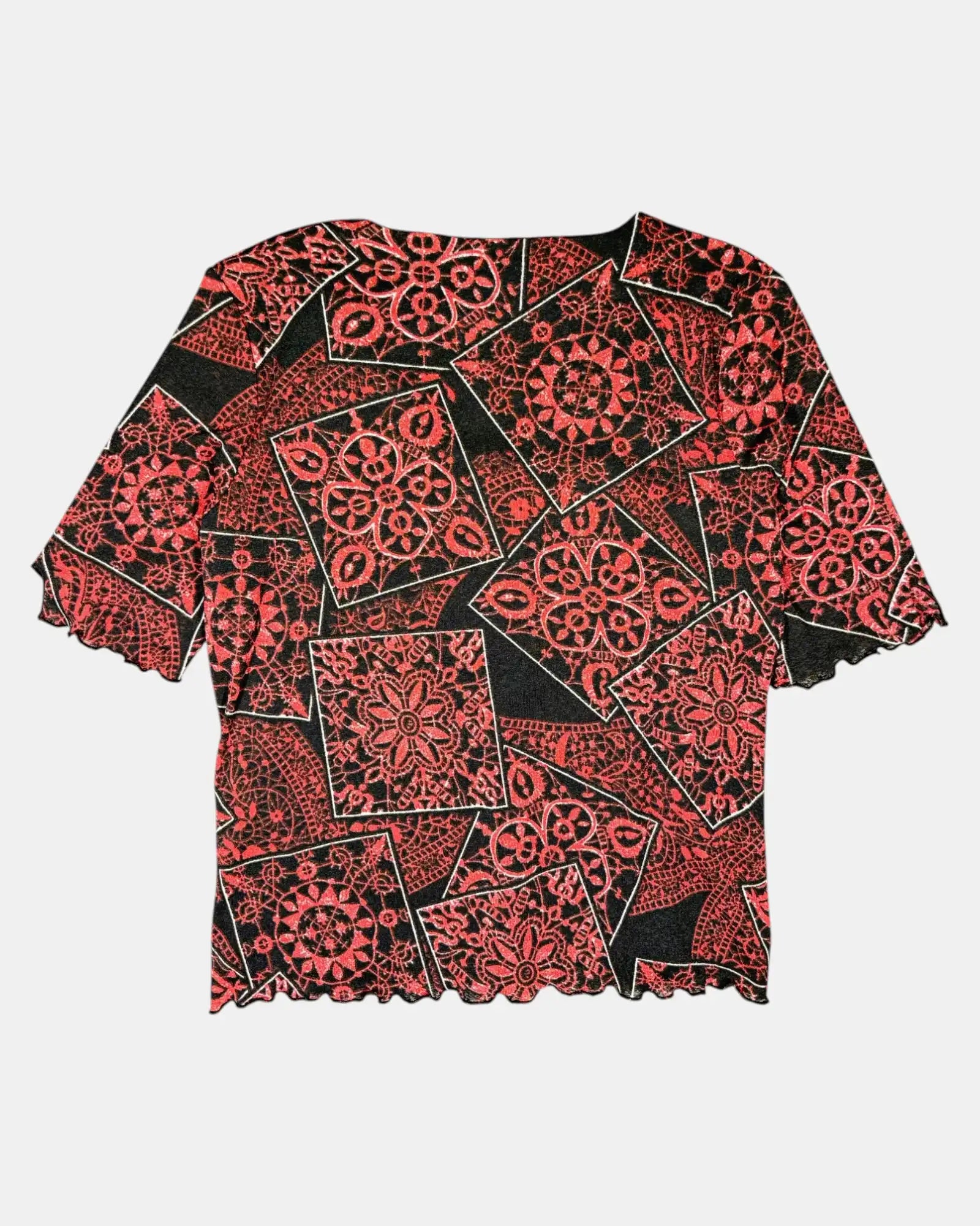 Red & Black Patterned Mesh Long Sleeve