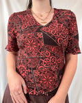 Red & Black Patterned Mesh Long Sleeve