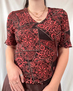 Red & Black Patterned Mesh Long Sleeve