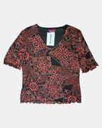 Red & Black Patterned Mesh Long Sleeve