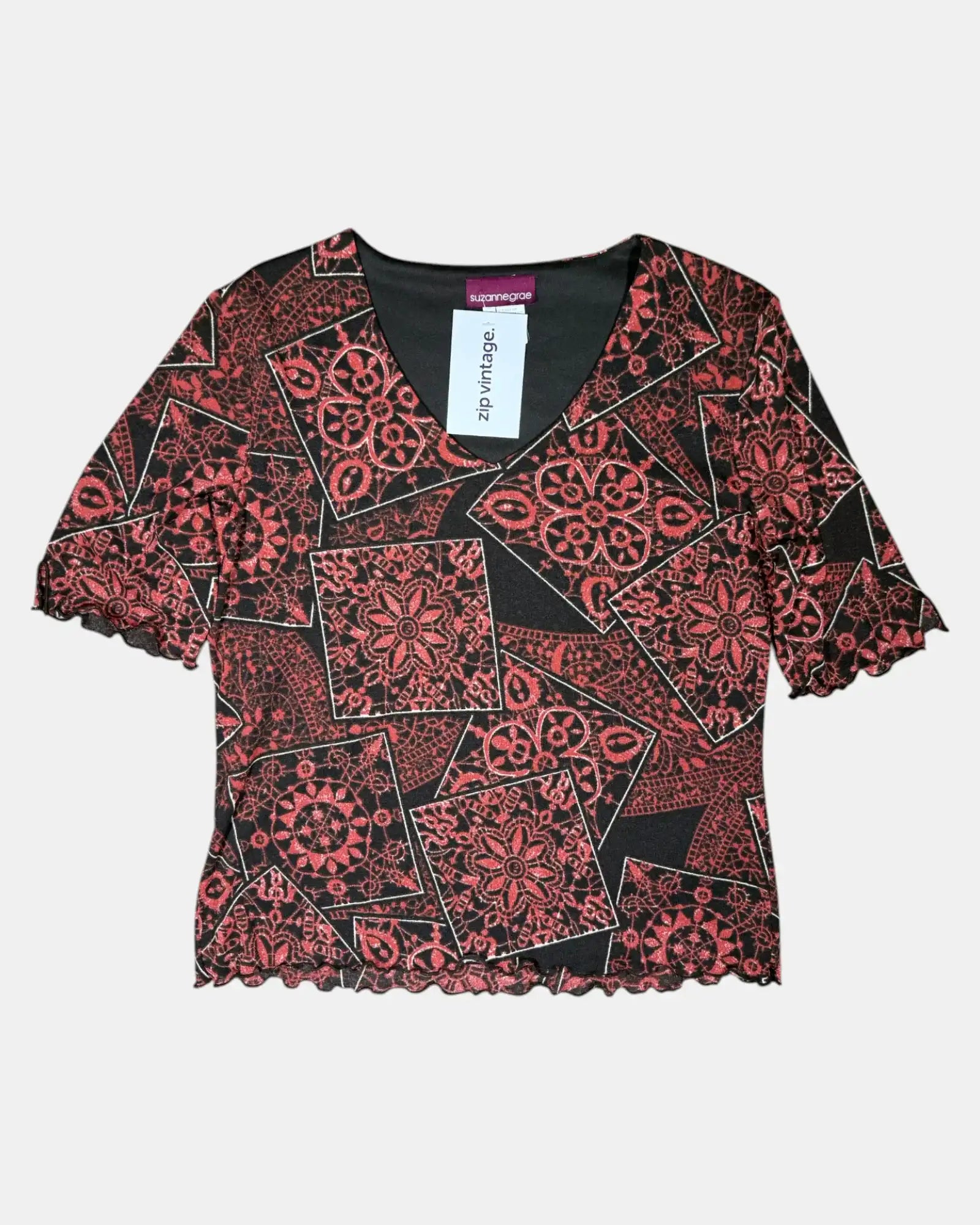 Red & Black Patterned Mesh Long Sleeve