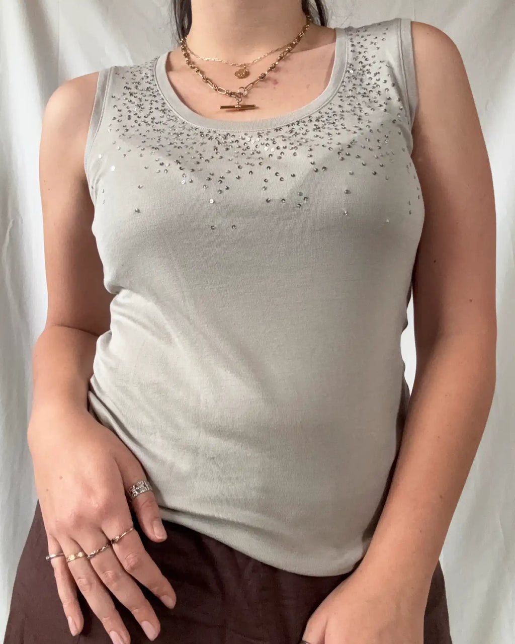 Green Beaded Singlet Top