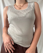 Green Beaded Singlet Top