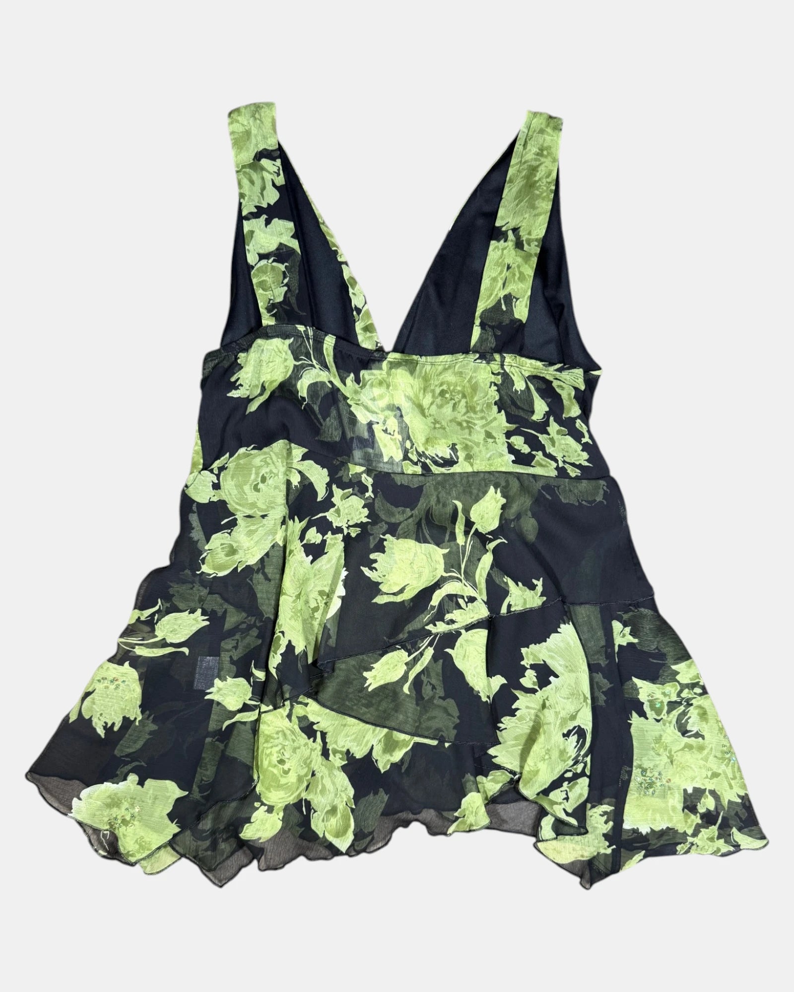Green & Black Flowy Sleeveless Top | Estimated Size 18-24