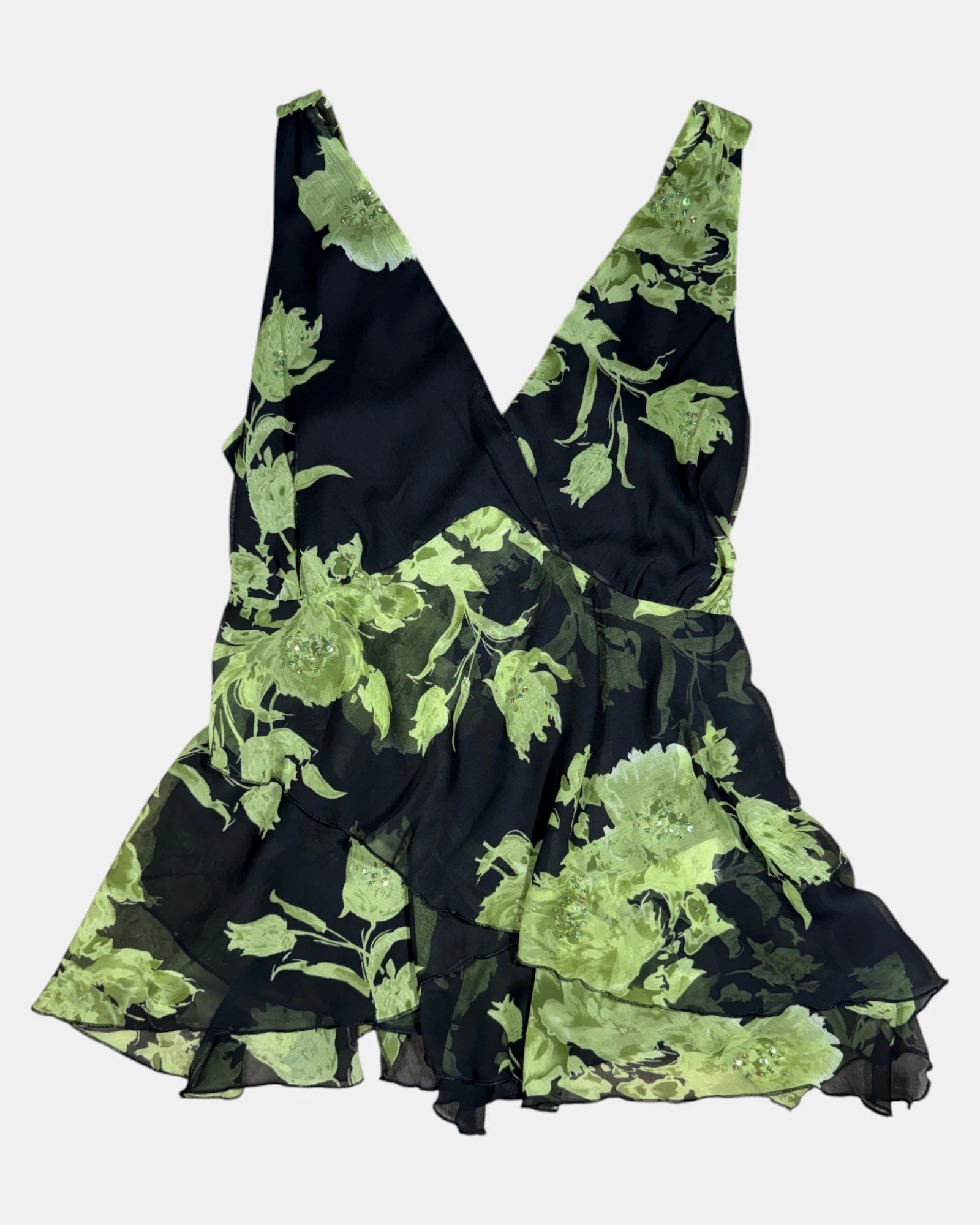 Green & Black Flowy Sleeveless Top | Estimated Size 18-24