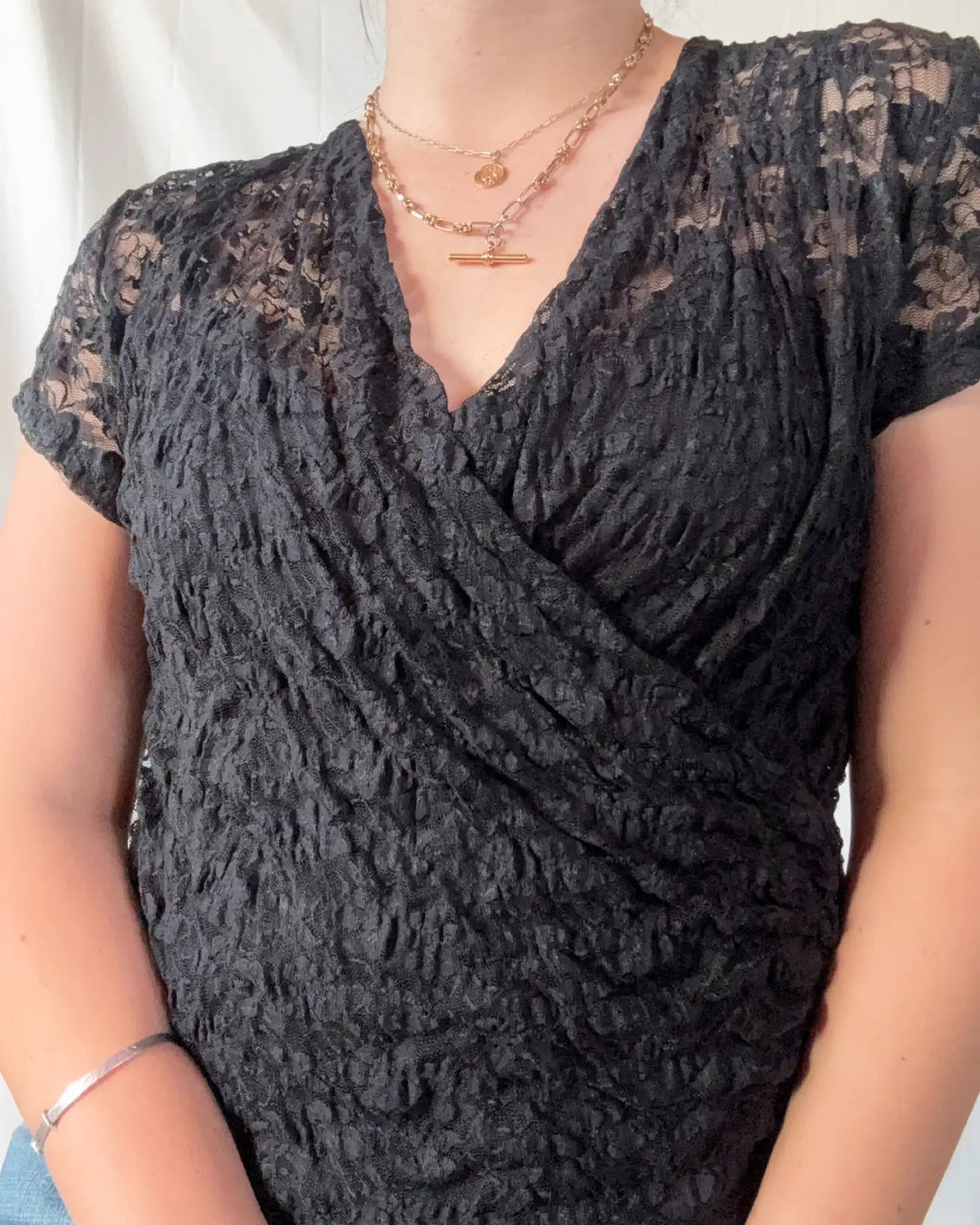 Black Mesh Wrap Top