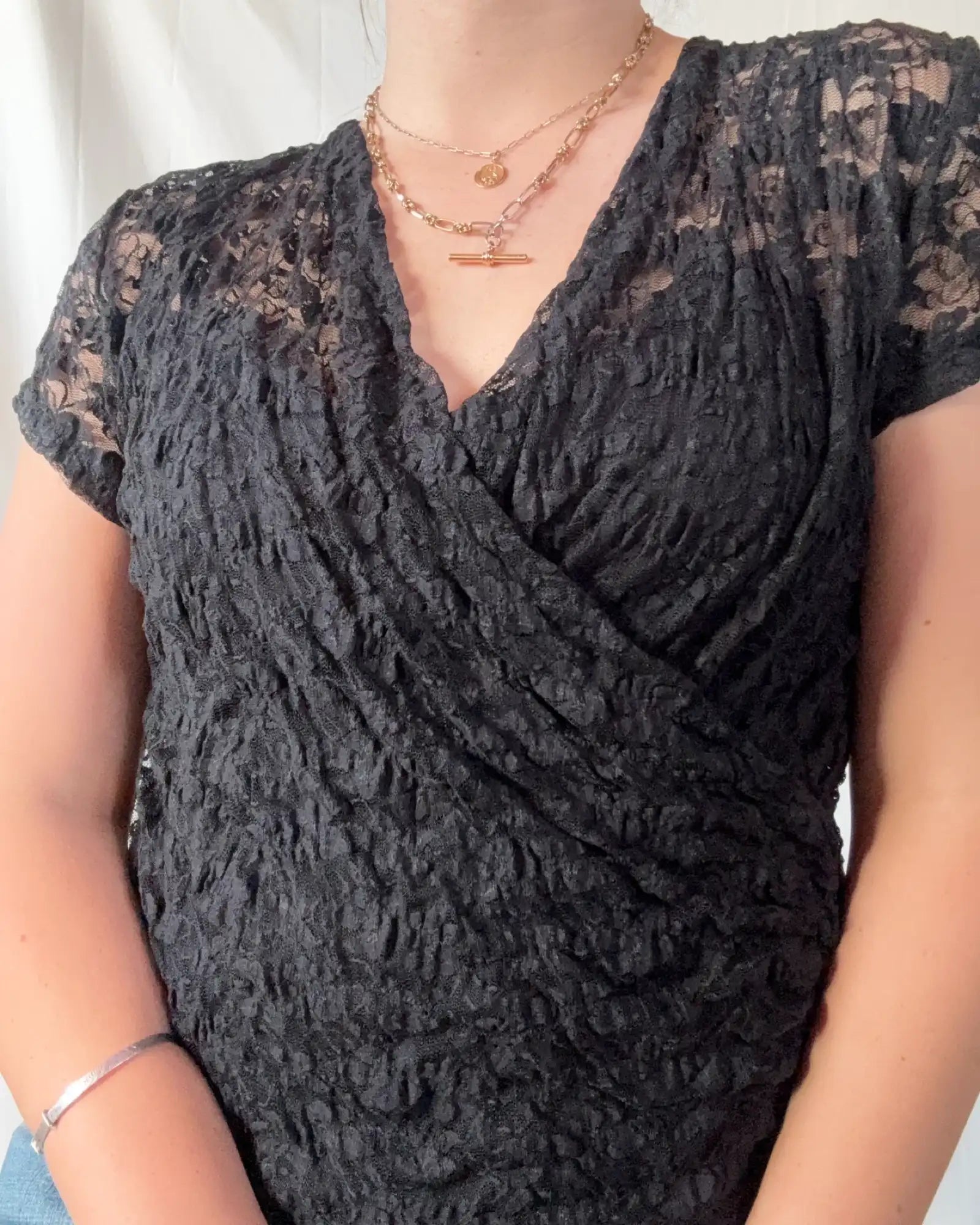 Black Mesh Wrap Top