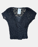 Black Mesh Wrap Top