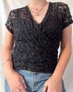 Black Mesh Wrap Top