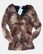 Red Black & Brown Mesh Wrap Top